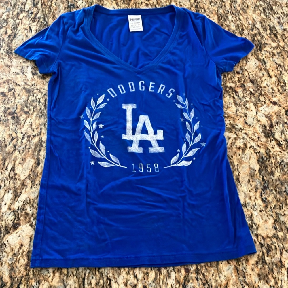 LA Dodgers ladies v-neck tee. Pink Victoria’s Secret with 5th & Ocean - XS